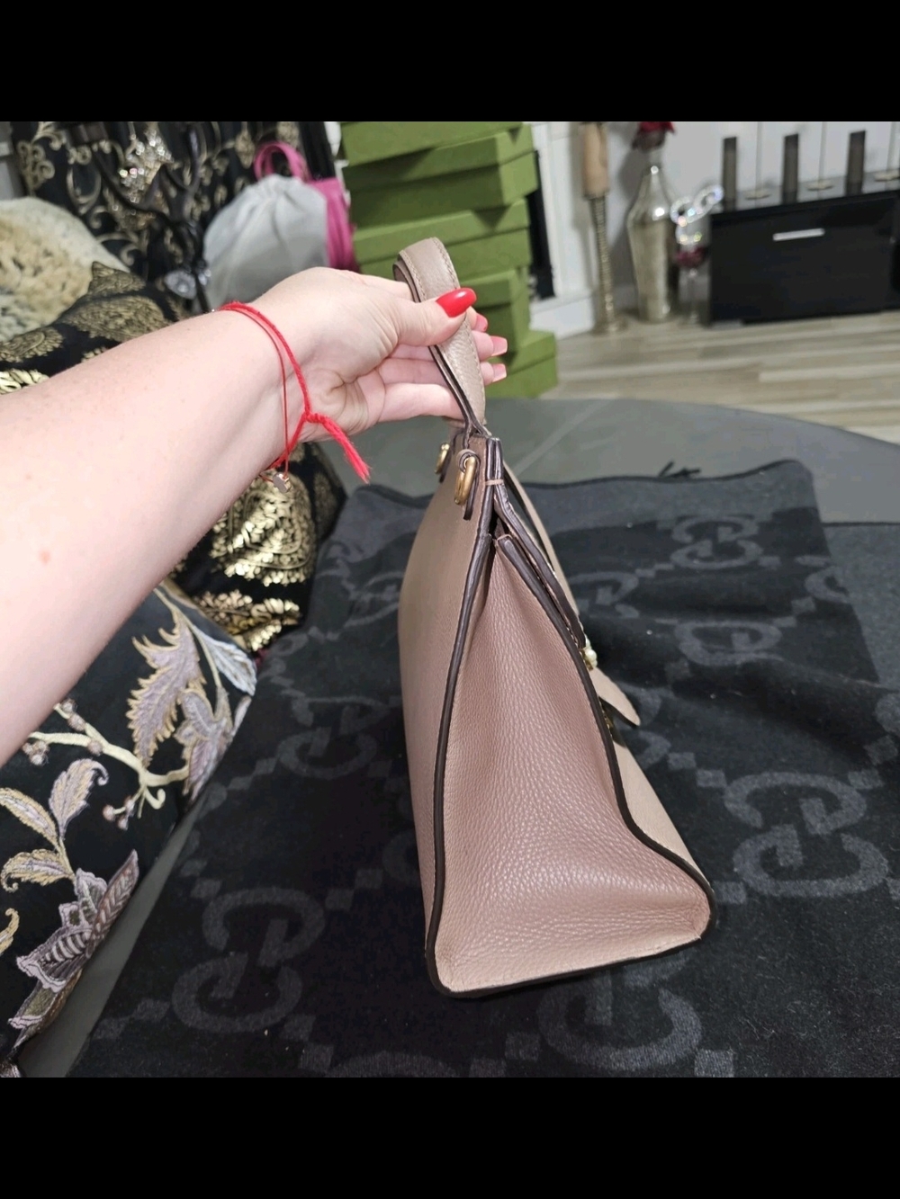 Gucci Pearl Double G Top Handle Bag in Taupe - Picture 10 of 16